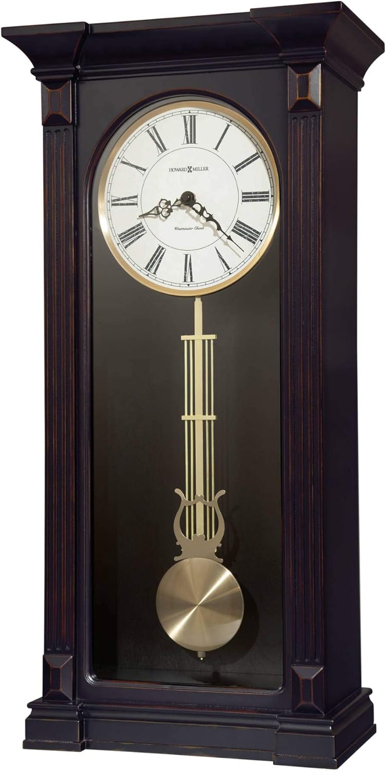 Howard Miller Gobles Wall Clock, Analog Display Brown Unique Style Swinging Pendulum Clocks with Black Finished | White Dial Quartz Movement Perfect for Bedroom, Home Decor and Office Gobles II