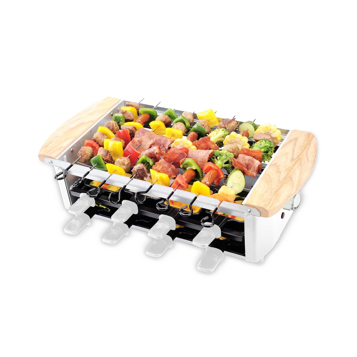 LITTLE BALANCE Raclette Alpes 1200-8 - Grill Électrique 8 Personnes - Brochettes avec Revêtement Anti-adhésif - Accessoires Fournis - 1200 W - Blanc & Noir