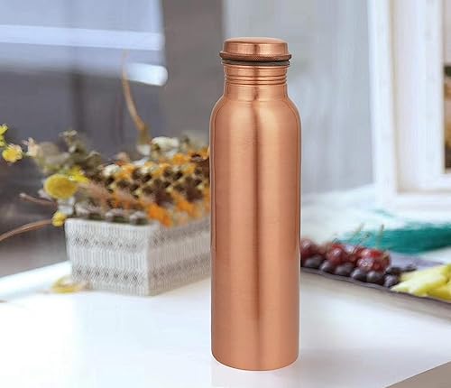Miniatura 4 de Tambra Botella de agua de cobre puro para beber, botella de agua de cobre ayurvédica hecha a mano, tapa a prueba de fugas  Botella de cobre de