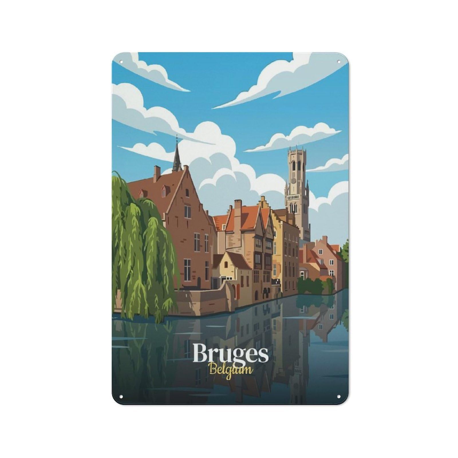 Junmoney Style-1 Bruges, Belgium Travel Shop Front Style Metal Wall Decor 30X20cm, Bistro Metal Sign For Takeaway, Bar, Kitchen Or Counter Area