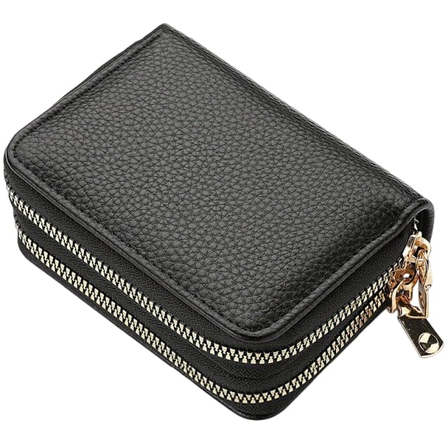 Compact Dual-Zipper Women's Wallet | Light Green Textured Credit Card Holder & Coin Purse | Golden Zippers, Available in Pink, Emerald, Blue, Black