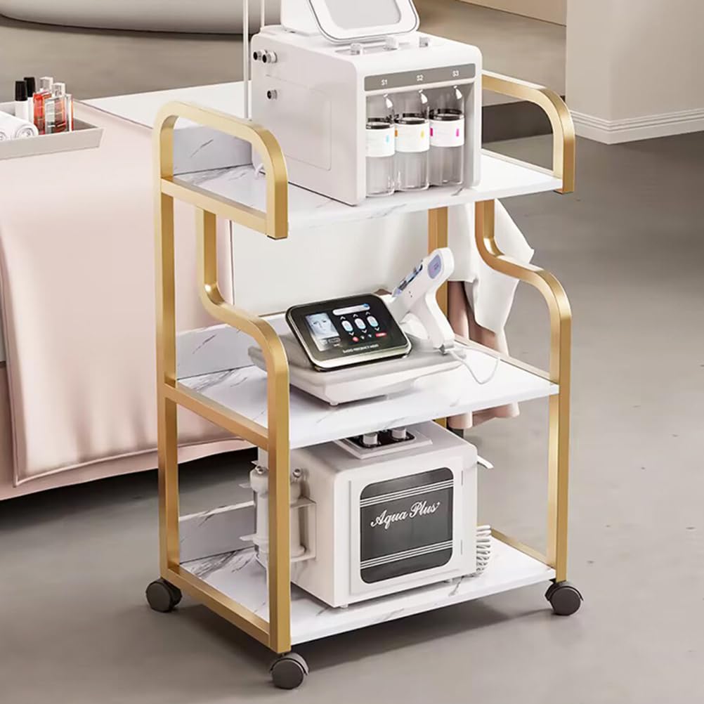 Bubinblau Gold Rolling Salon Cart For Beauticians, Esthetician Trolley Cart With Wheels, Salon Spa Beauty Machine Trolley Stand, For Beauty Salon Club,,3 Tier