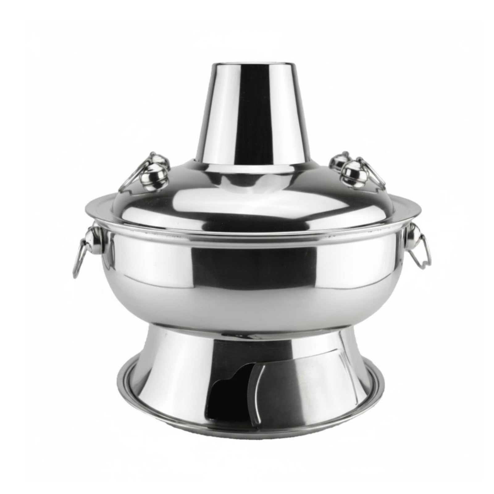 Milageto Marmite à Fondue Chinoise en Acier Inoxydable 201, Argent, 34 Cm | Marmite à Fondue avec Base Antidérapante, Couvercle Socle, Fondue Chinoise Brûleur à Combustion pour Restaurant et Extérieur