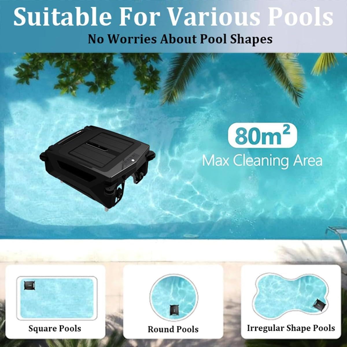 Robot pulitore per piscine con navigazione intelligente e doppia ricarica per piscine interrate, design senza fili con prevenzione degli ostacoli, pulisce fino a 100㎡