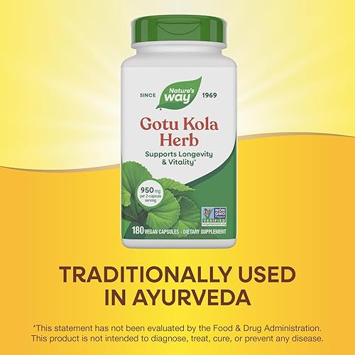 Miniatura 4 de Nature's Way Gotu Kola Herb, Supports Longevity and Vitality*, 950 mg per 2-Capsule Serving, Non-GMO Project Verified, 180 Capsules (Packaging May