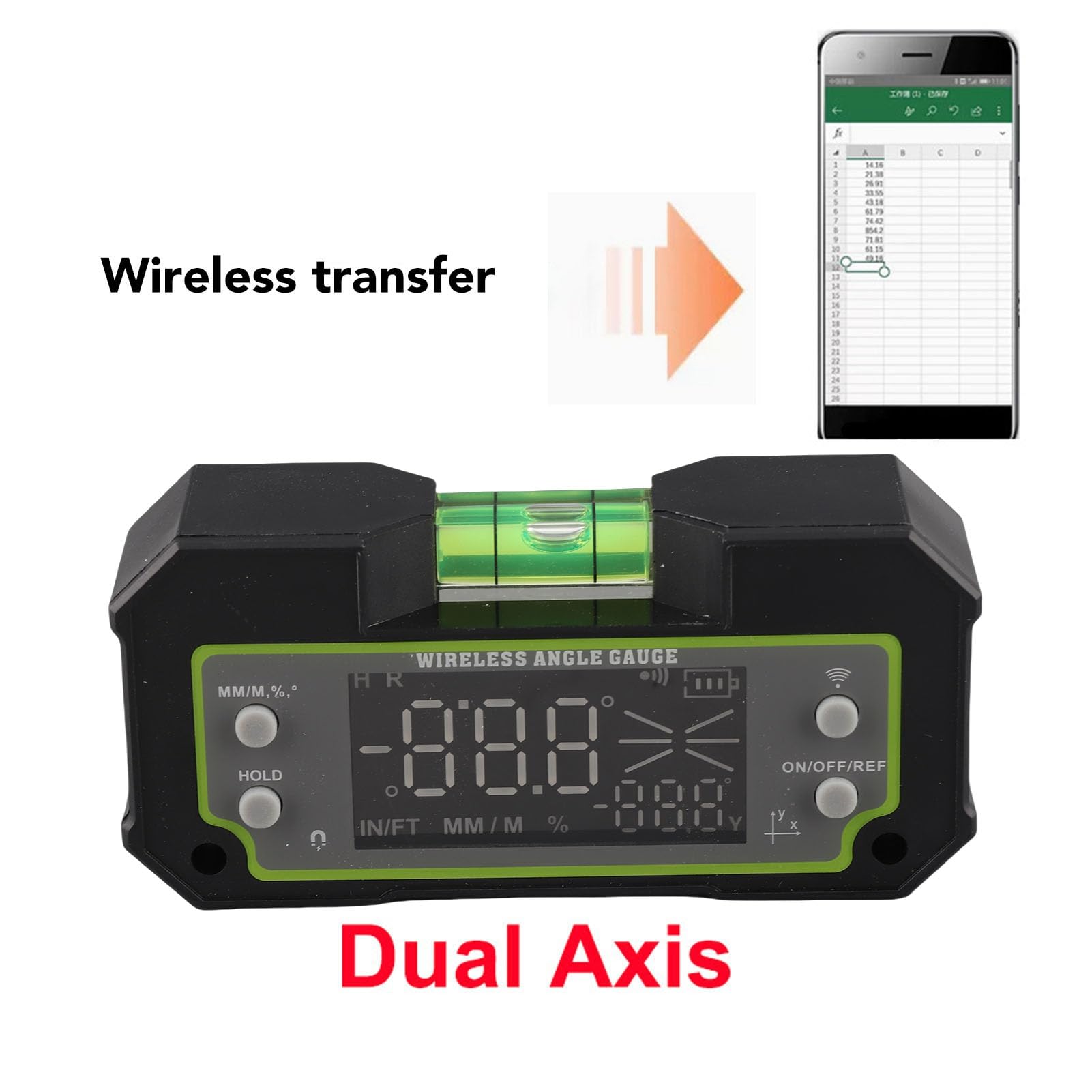 Medidor de ángulo Digital con Bluetooth, Inclinómetro de Dos Ejes Pantalla LCD de Adsorción Magnética Buscador de ángulo Electrónico con Manual de Usuario