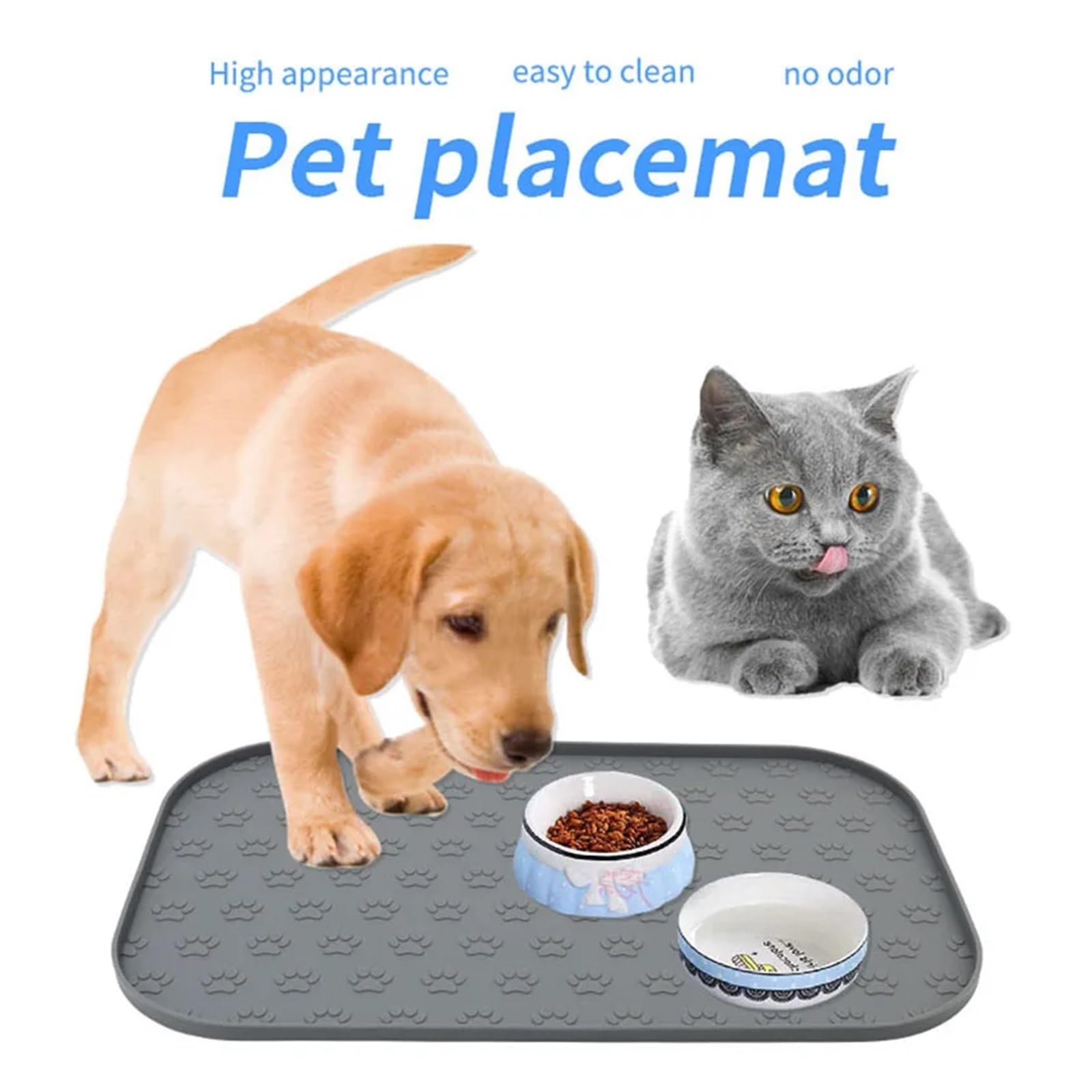 Napfunterlage Hund Silikon-Platzsets for Haustiere, Futtersets for Hunde, rechteckig mit Pfotenabdrücken, quadratische Futtersets for Haustiere(Rectangle(Black))