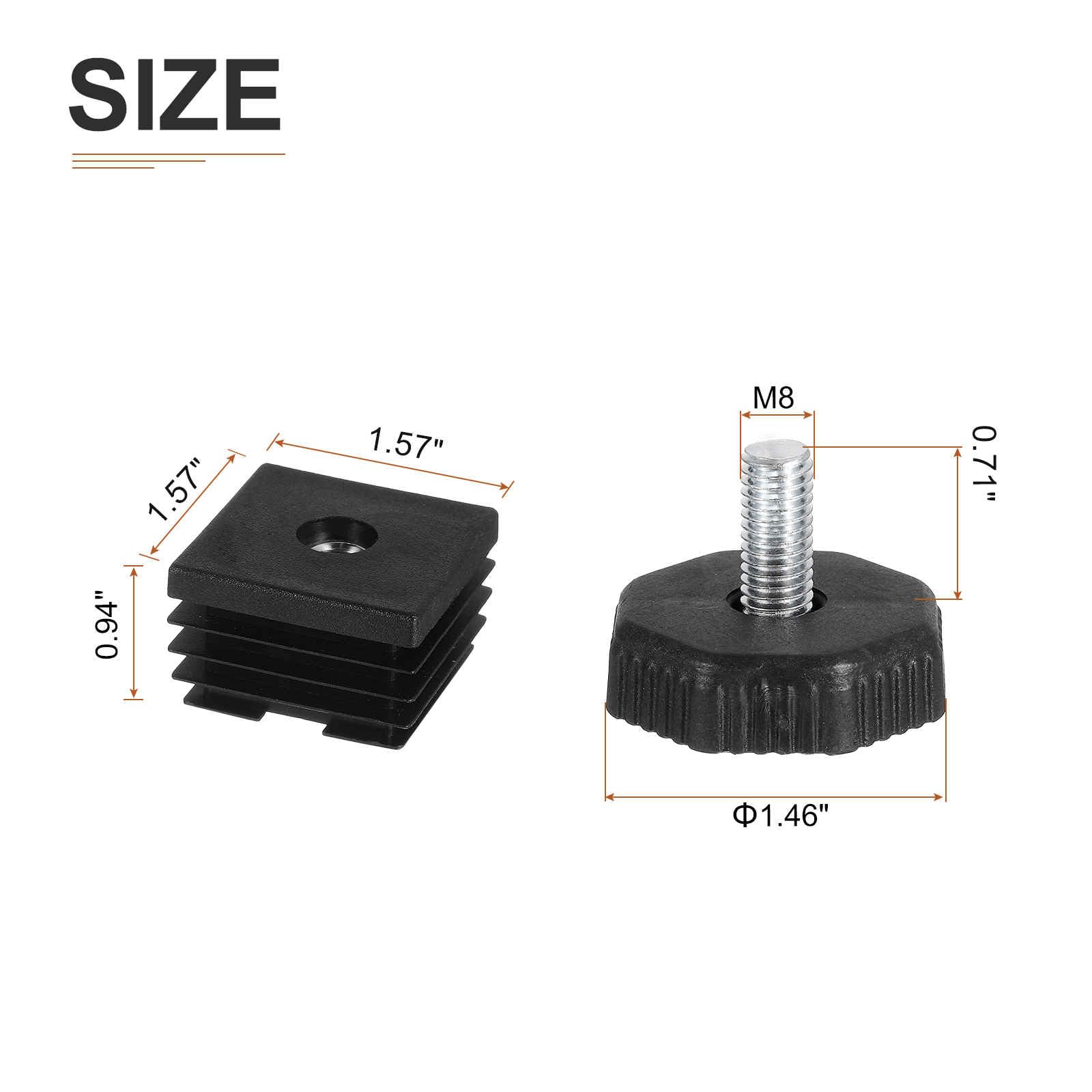 DTGN 40x40mm(LxW) Adjustable Leveling Feet - 10Set - Good for Furniture - Square Insert Kit Furniture Glides - Black - Image 2