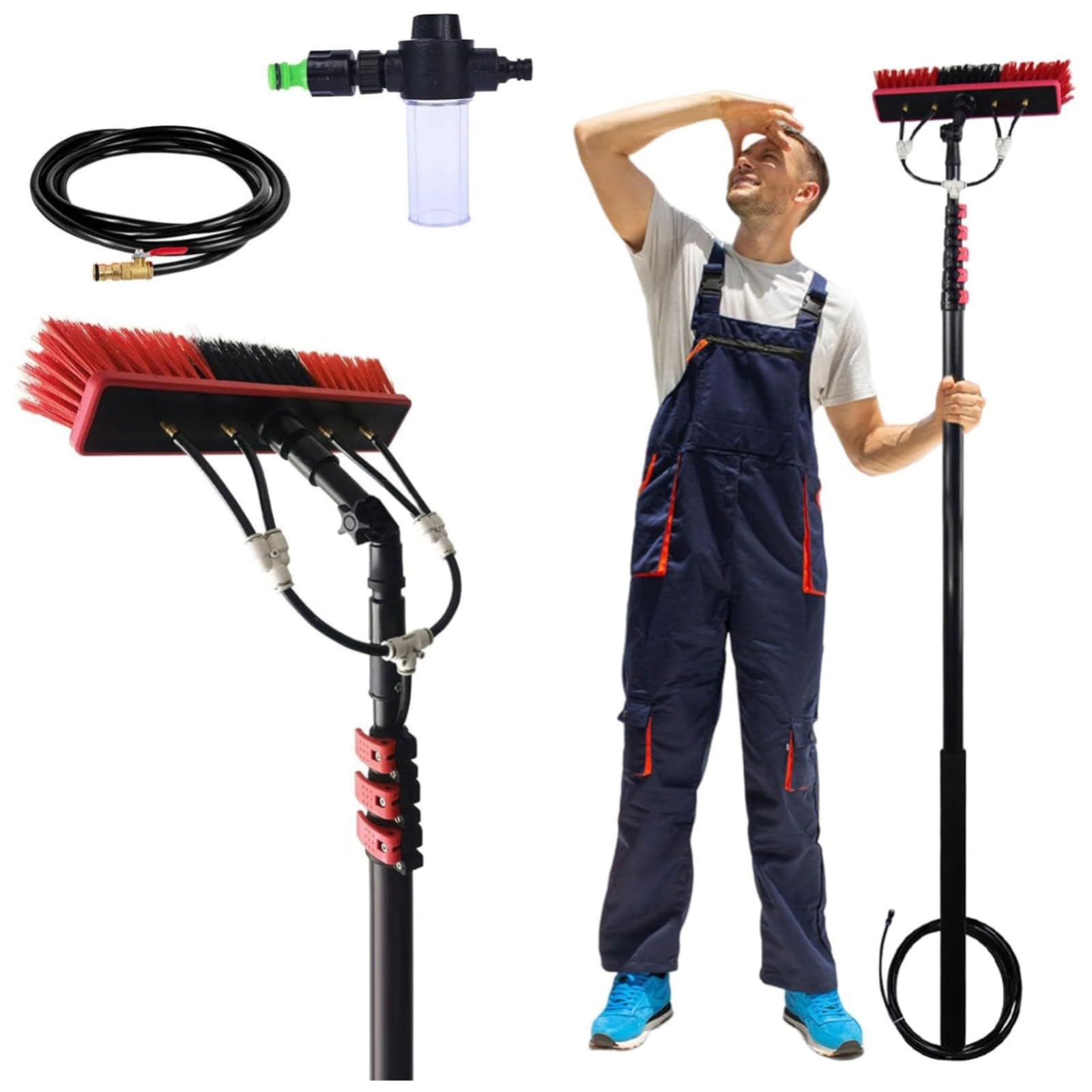 ASerZenith Telescopic Cleaning Brush Kit For Solar Panels Windows Trucks Buses And Cars 55Cm To 3.6M Extendable Hydrocleaner With Soap Dispenser,35Cm-7.2M