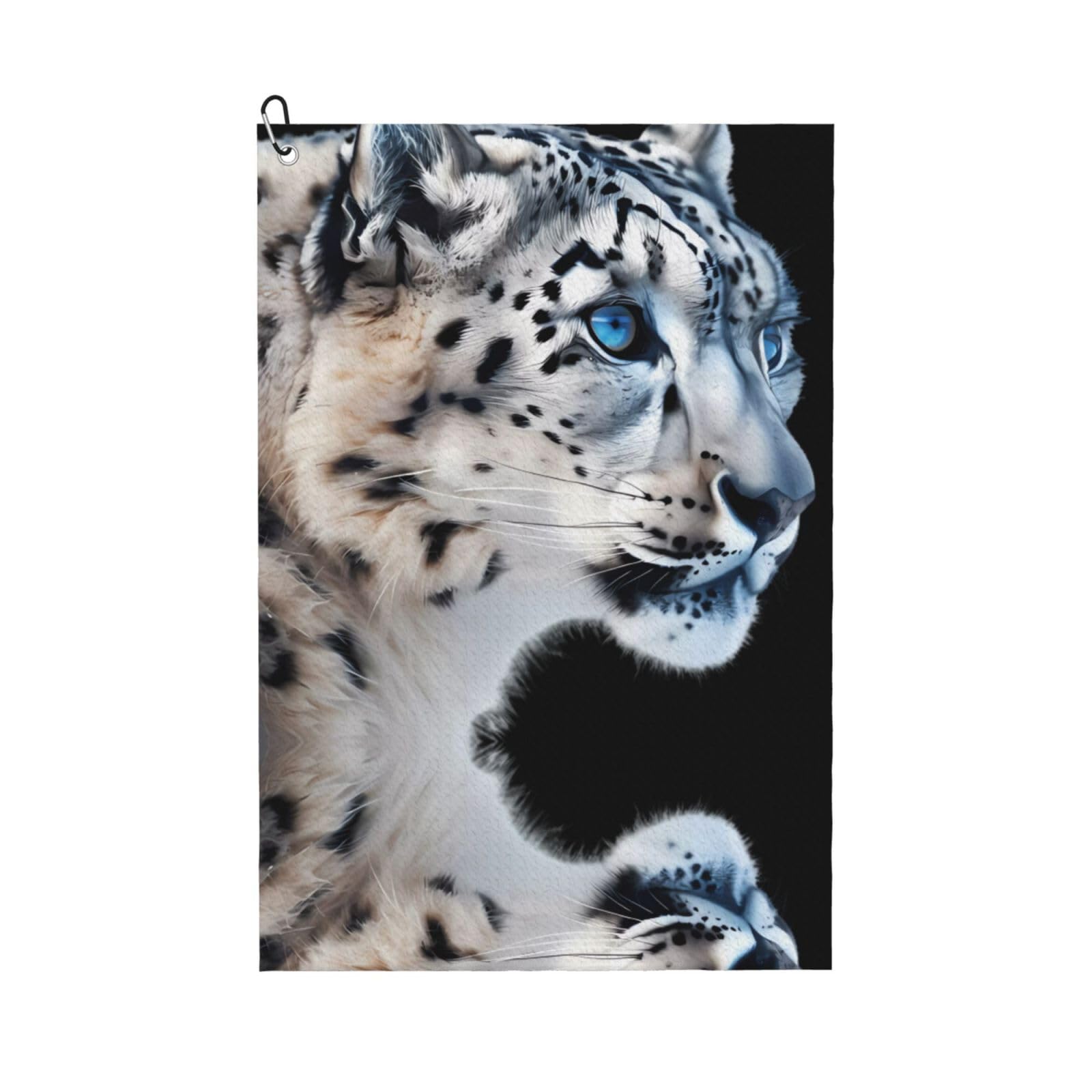 peiyeety Snow Leopard Pattern Microfiber Golf Towel with Carabiner Clip, 16x24 Inch Absorbent Waffle Weave Towel for Golf Bags