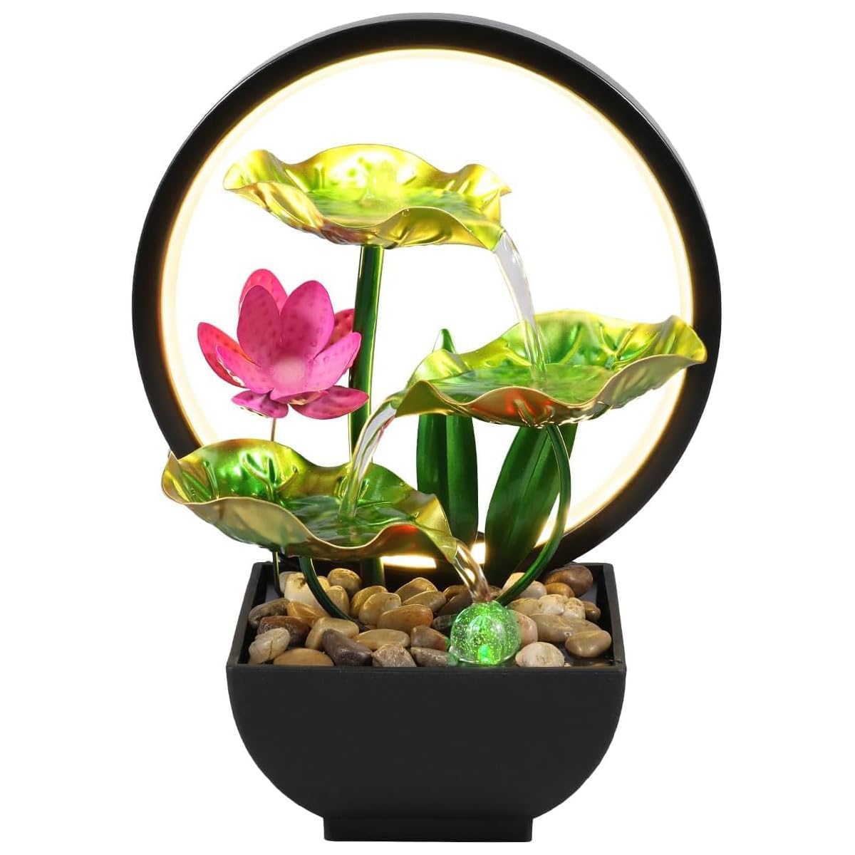 Supvox® 3-Tiers Tabletop Fountain, Lotus Leaf Waterfall Fountains Indoor Water Fountain with LED Ring Lights Desktop Fountains for Meditation Relaxation Home Bedroom Living Room Office Décor (B091GN1B8Y) Amazon Price History, Amazon Price Tracker