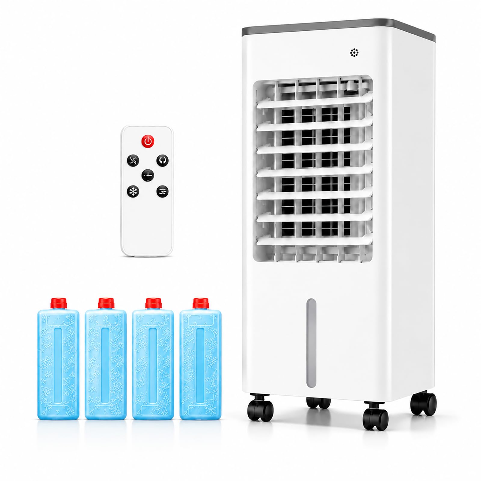 Mobilne klimatyzatory, przenośny klimatyzator z pilotem i wyświetlaczem dotykowym, 4 wolne opakowania lodu, zbiornik na wodę 12 l, szeroki kąt oscylacji 90°, timer 2-8H, 3 tryby przepływu powietrza do