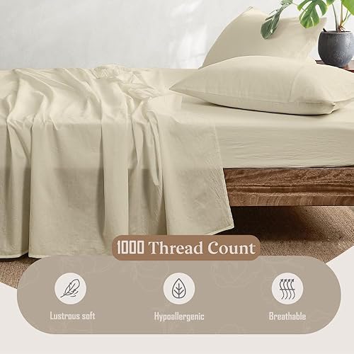 Miniatura 7 de Juego de sábanas divididas tamaño King para cama ajustable, sábanas de hotel de lujo, sábanas de algodón egipcio de 1000 hilos Split King, bolsillo