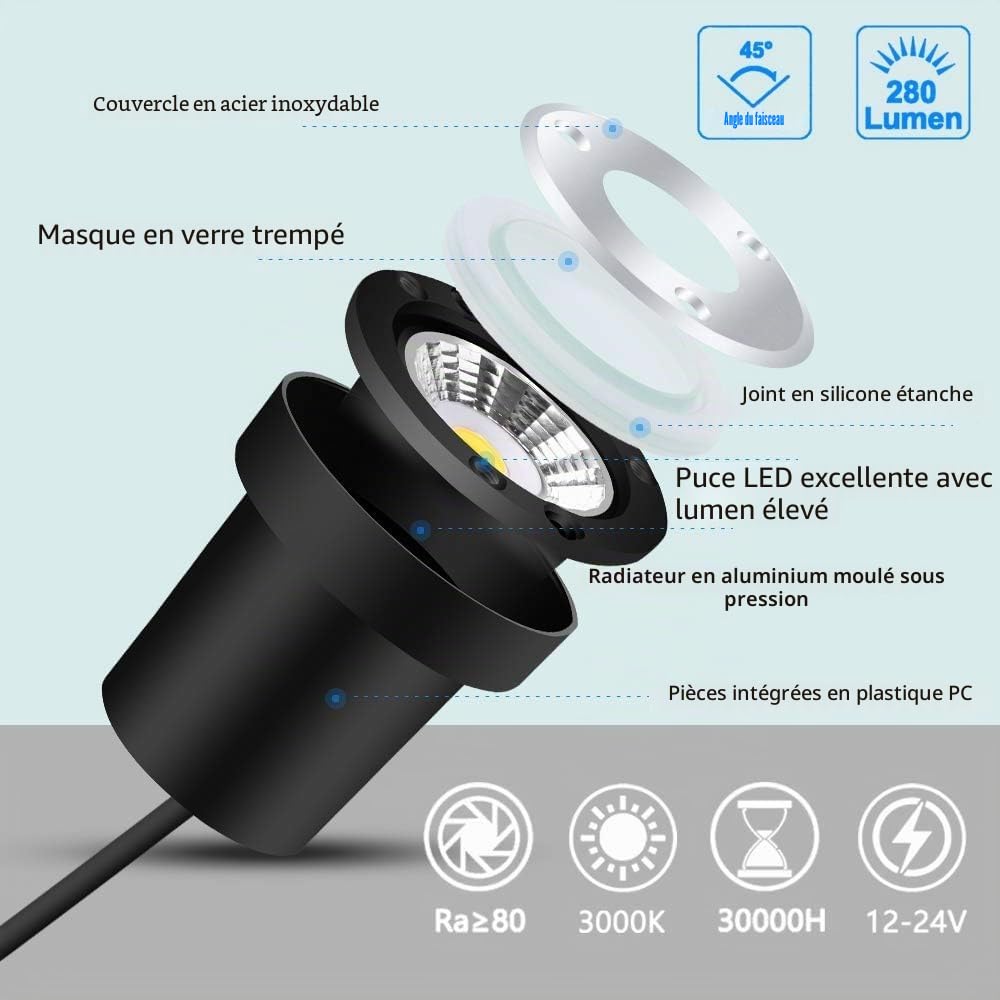 B-right Spot Encastrable au sol à LED 6er, Lampadaire Encastré 3W pour l'extérieur, Spot Encastrable au sol Extérieur, antirouille, Spot Terrasse Exterieur Encastrable, 12V-24V DC, acier inoxydable