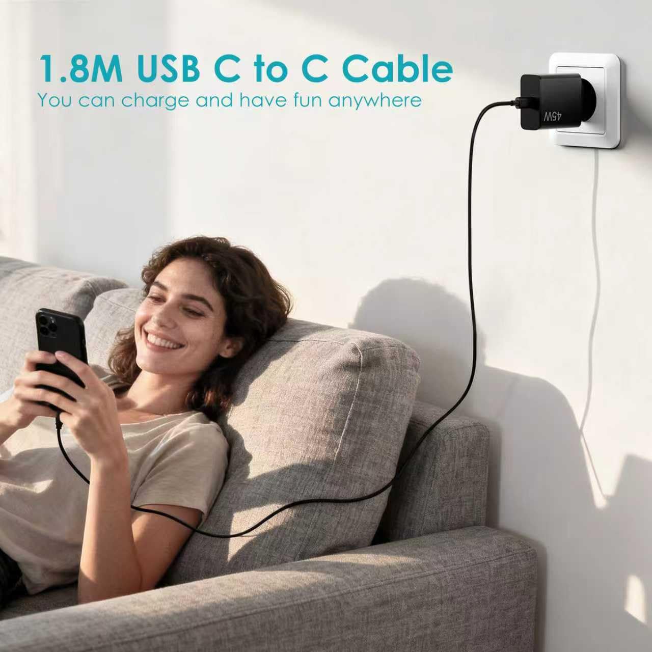 Caricatore rapido USB C 45 W con cavo tipo C 2 m per Samsung Galaxy S25 S24+ S24 Ultra S23+ S23 Ultra S22 Note20 A54 A53 Z Fold5 Fold4 Tab adattatore di alimentazione