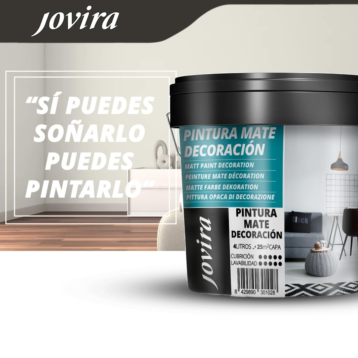 JOVIRA PINTURAS Pintura Mate Decoración. Blanco Liso. Interior-Exterior.Para paredes, techos y fachadas. (4 Litros) A-13