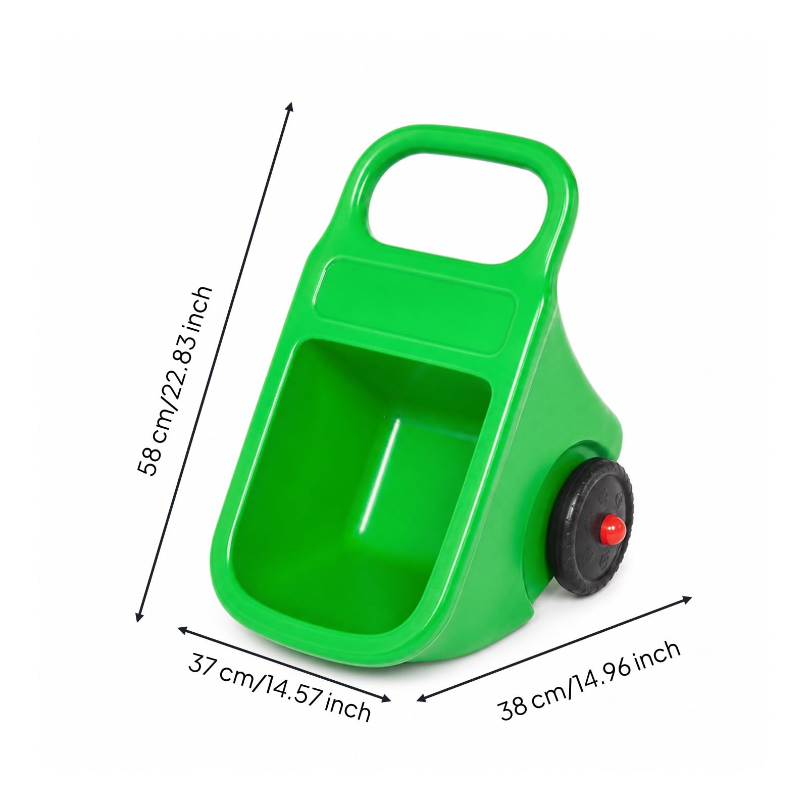 Gralara Brouette en Plastique Robuste Brouette à Pousser Lavable Jouet à Pousser pour Enfants, Jardin, Vert