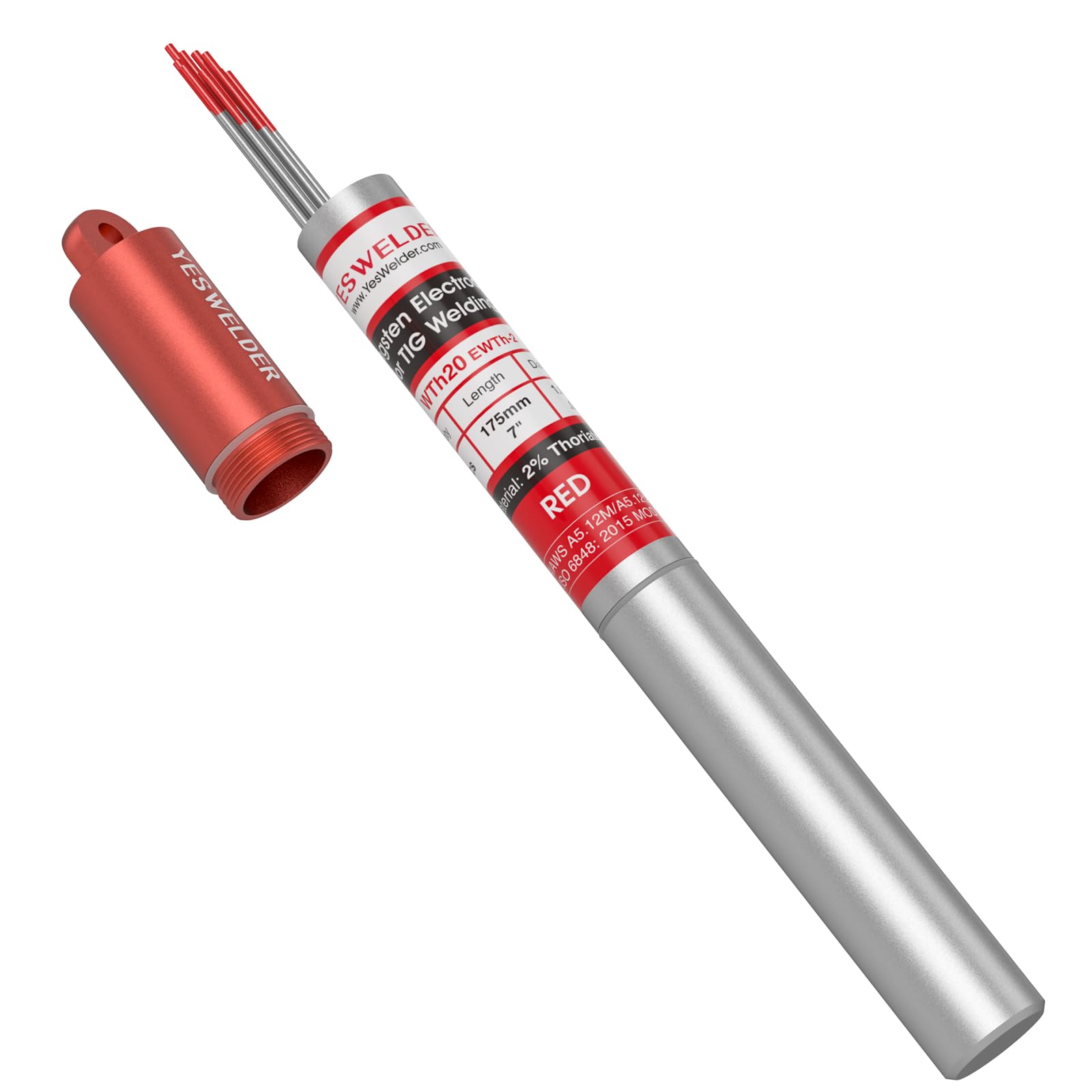 YESWELDER TIG Welding Tungsten Electrode 2% Thoriated .040" x 7" (Red, WT20/EWTh-2) 10-pk
