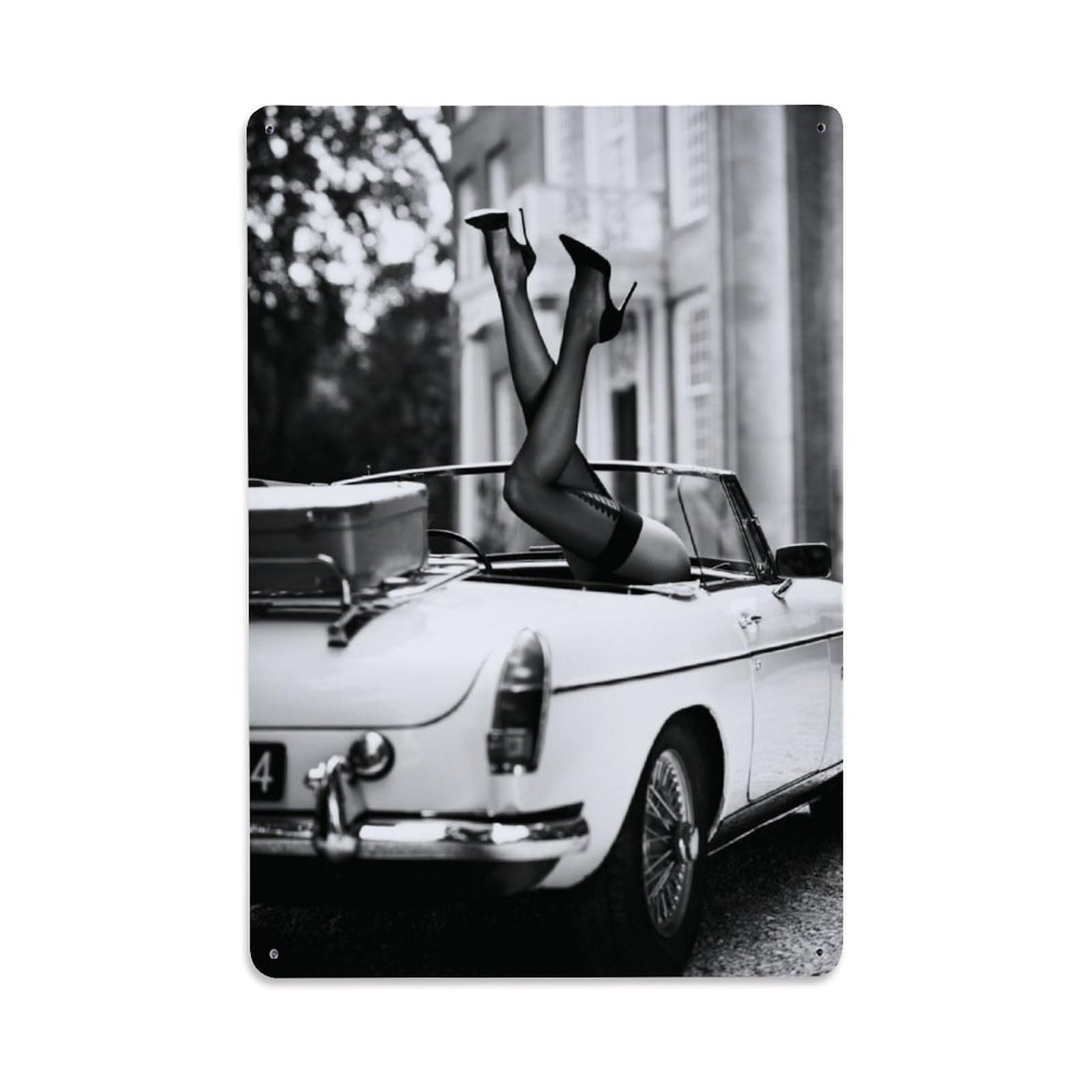 Performance Racing Hot Girl Vintage British Mgc Roadster Metal Tin Sign Plaque Wall Decor for Cafe, Man Cave, Club Bar, Office, Home Garden Round Metal Poster 8x12Inch