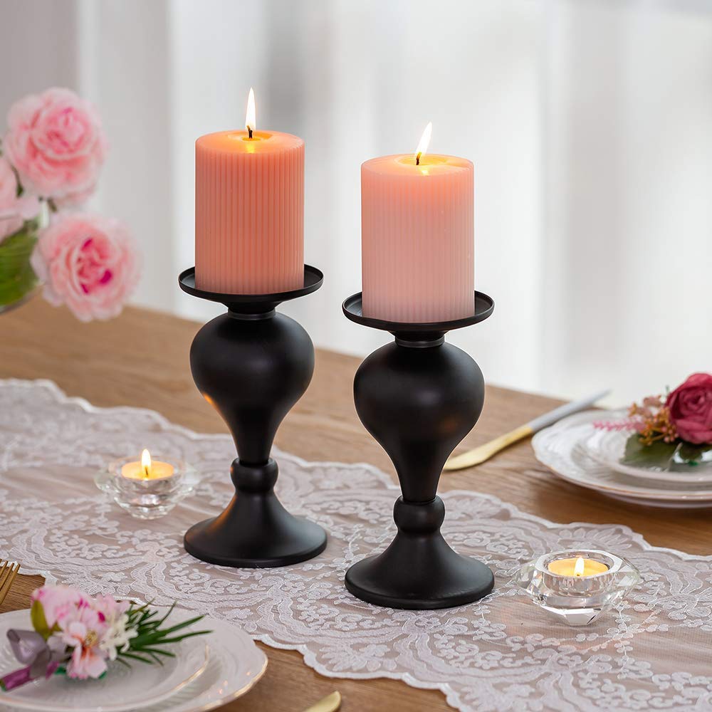 Lot de 4 bougeoirs piliers en Fer de 10 cm pour Bougies piliers, Grands Plateaux de Bougies pour Mariage, prière, Maison, fête, décoration (Noir