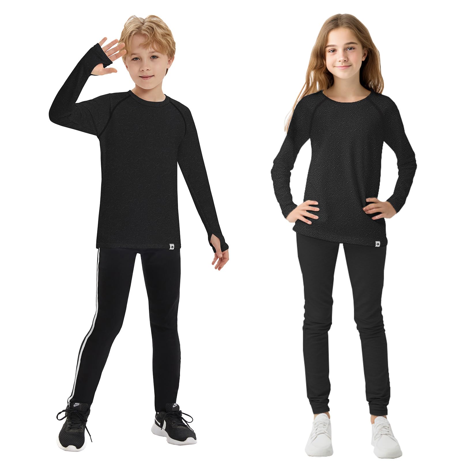 Soneven sous-vêtements Thermiques pour Enfants, Unisexe, Chaud en Polaire, t-Shirt de Sport pour Filles, t-Shirt à Manches Longues pour Enfants avec Trou pour Le Pouce pour l'hiver