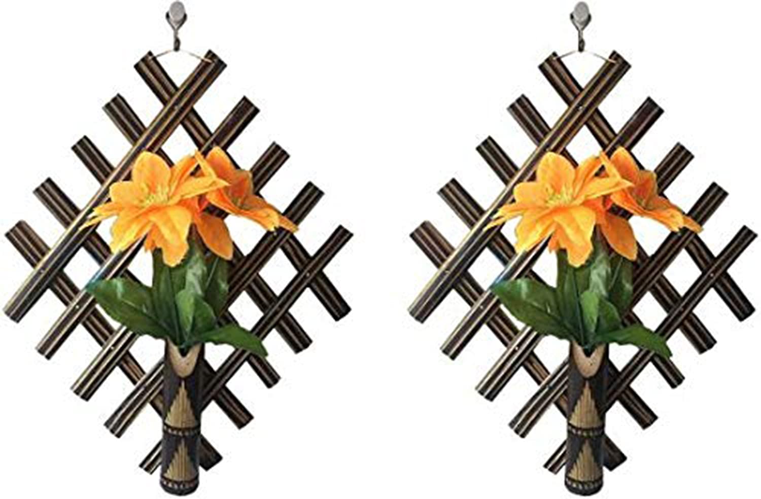 Bamboo Wall Hanging Flower Pots, Yellow, Set of 2