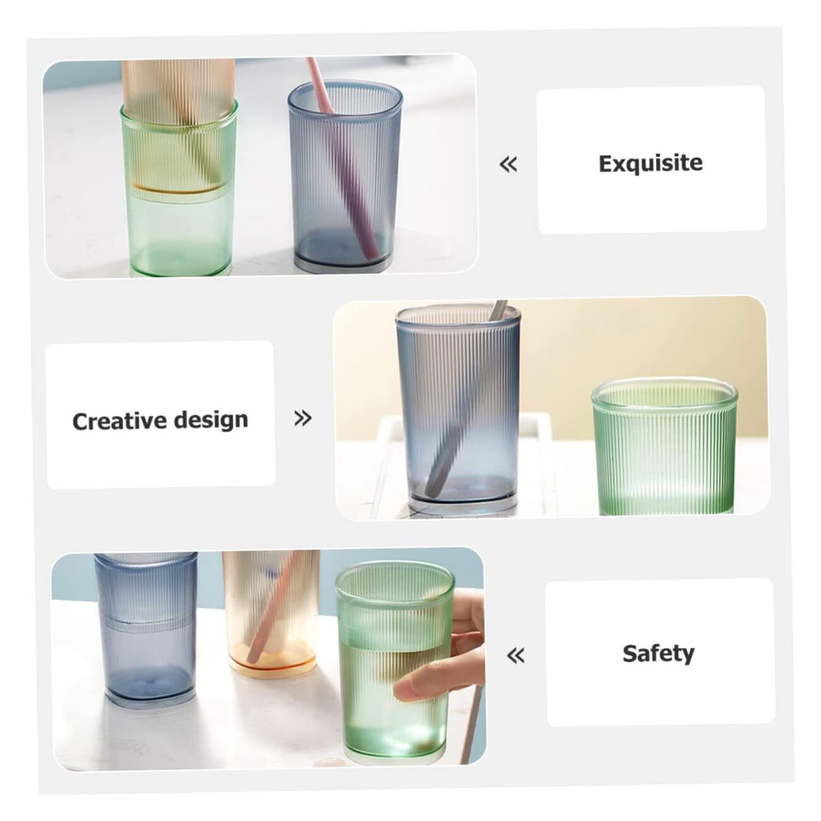 Soportes para cepillos de Dientes Juego de Vasos Enjuague bucal plástico a Rayas, Soporte portátil for Cepillo Dientes, 3 uds Organizador de Accesorios