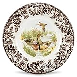 Spode Woodland Duck Dinner Plate - Game Bird Design, 10.5 Inch Fine Earthenware with British Flowers Border, Dishwasher, Microwave & Warm Oven Safe to 225°F - Made in England Wildlife Tableware