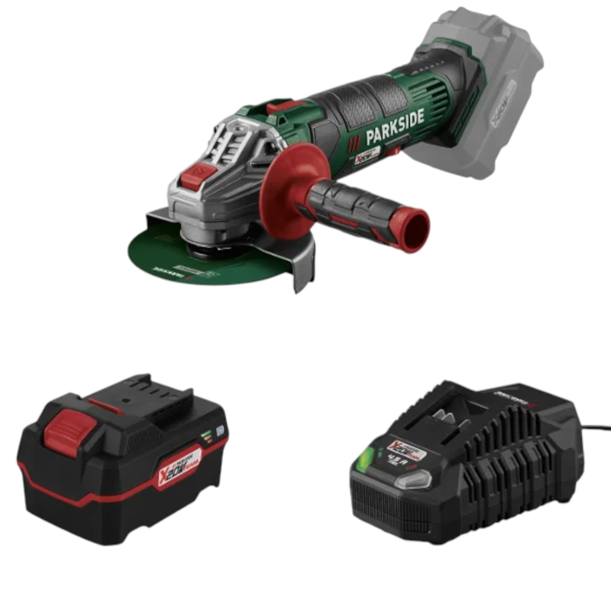 Parkside Amoladora angular inalámbrica PWSA 20-Li con batería de 4,0 Ah y cargador en maletín