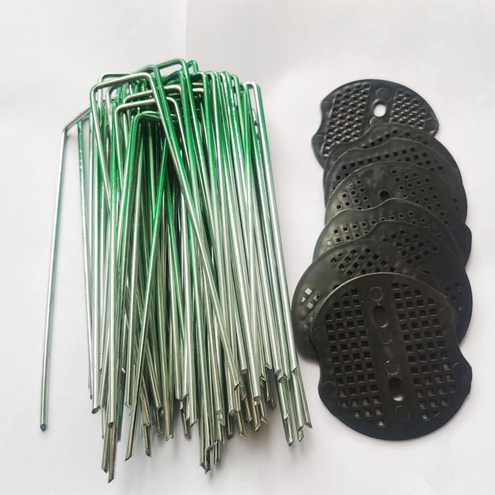 60 Weed Control Membrane Pegs +60 Buffer Washer, 6"/150mm Weed Mat Pegs