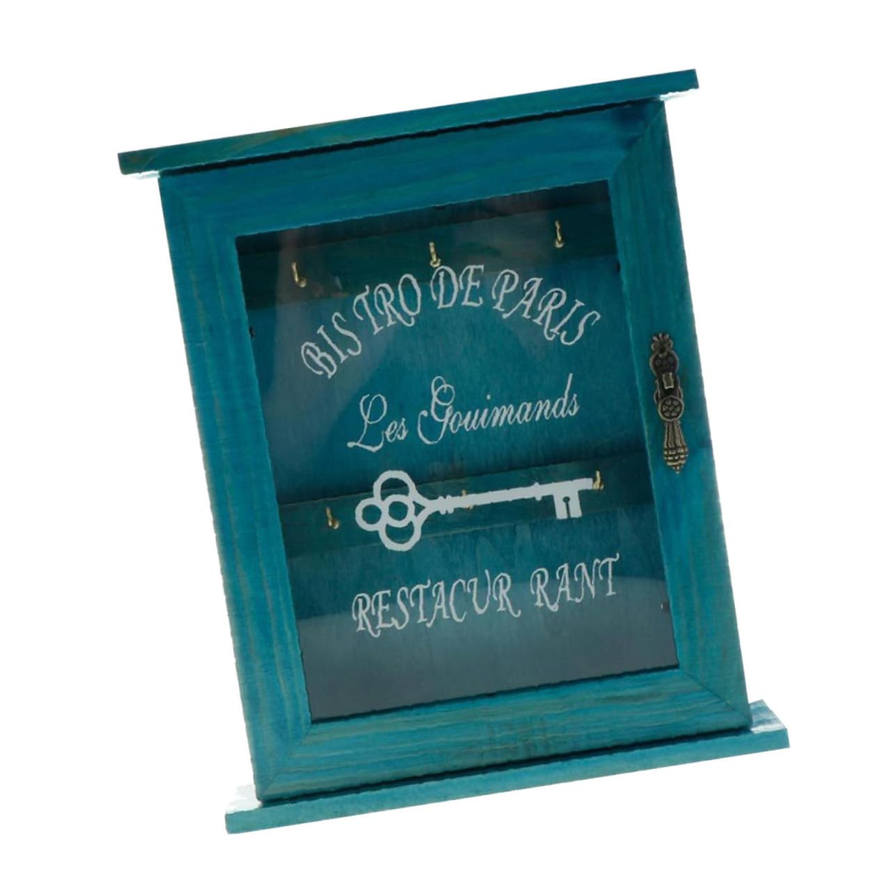 Organizador de llaves para pared azul en madera y vidrio ideal para decorar tu entrada