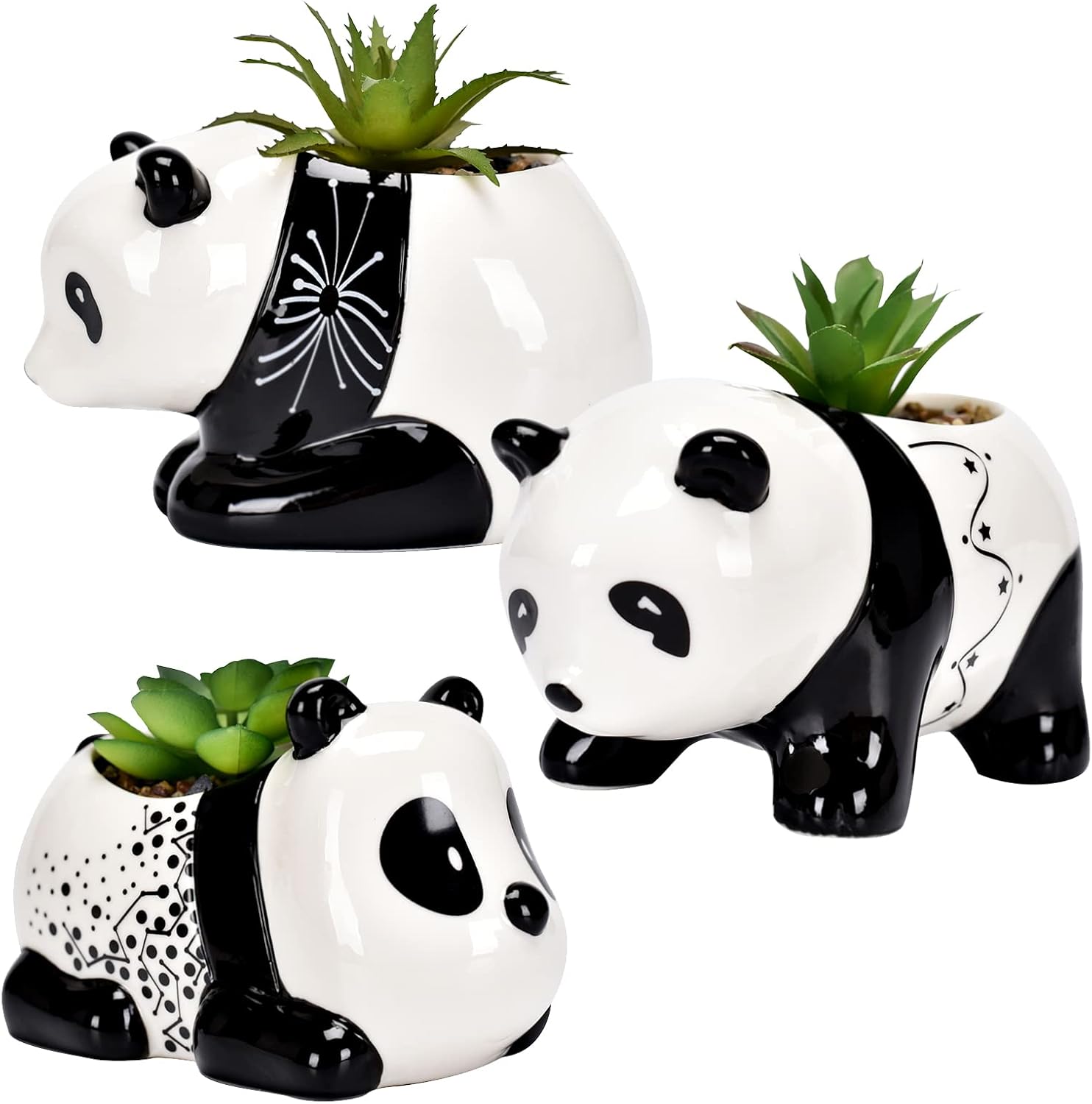 Cute Animal Succulent Pots Bulk, Small Animal Succulent Planters for Indoor Plants, Mini Panda Flower Ceramic Pots Set of 3
