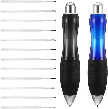 Gjinxi 14 Pcs Big Fat Pens, Large Wide Grip Ballpoint with Rope, Ergonomic Pen for Tremor, Arthritis, Parkinson, Handicap 2 Pens + 6 Blue Refills + 6 Black Refills
