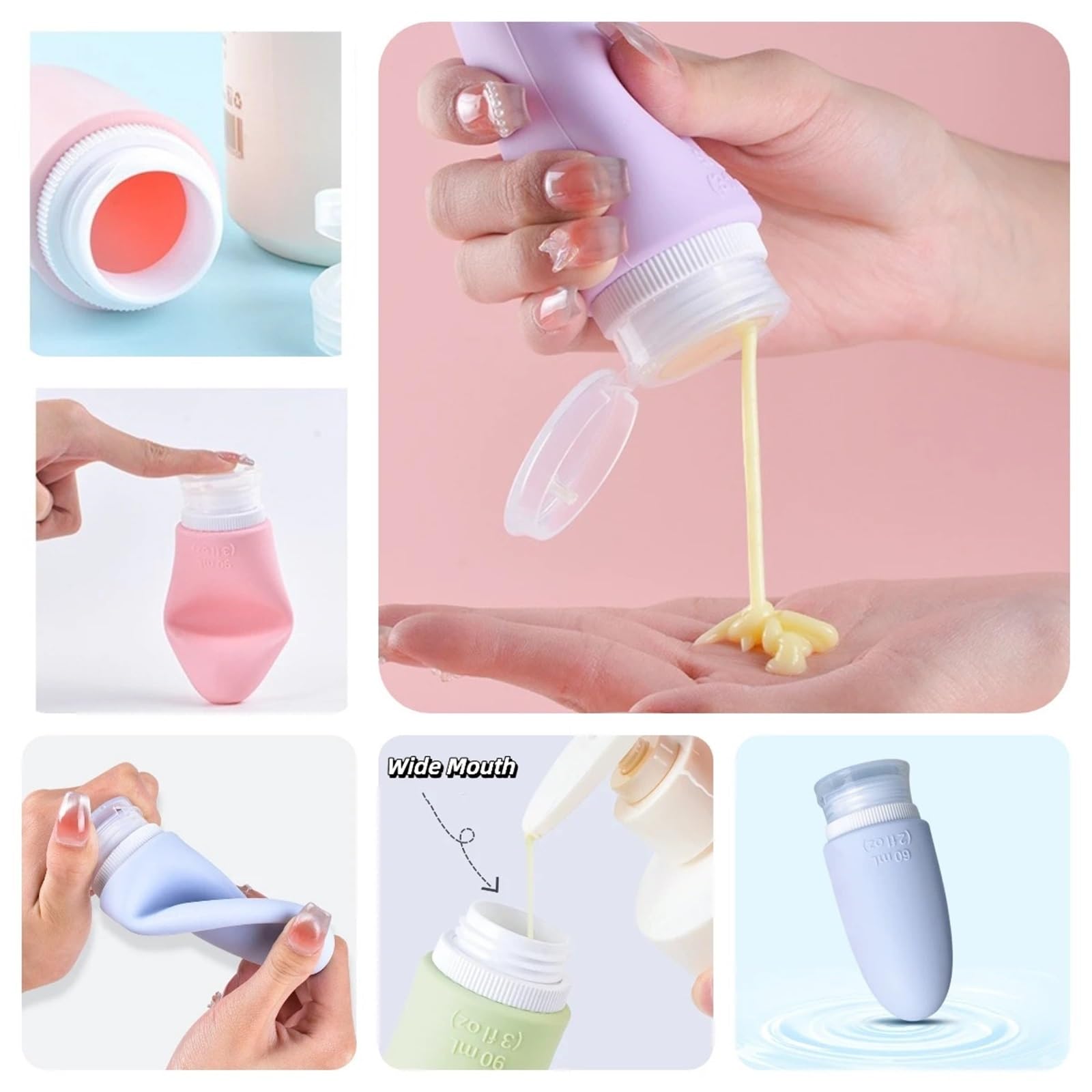 Set di bottiglie da viaggio 8 pezzi Per Shampoo, Lozione | Silicone comprimibile a prova di perdite for articoli da toeletta, viaggio ricaricabile for balsamo(Blue,60ml)