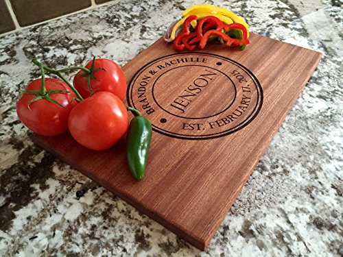 Personalized Cutting Board for Mom, Couples, Wedding Gifts (10 x 15" Mahogany, Jenson Design)- Engraved Wooden Customizable Cutting Board for Kitchen, Christmas Gift for Mom, Grandma