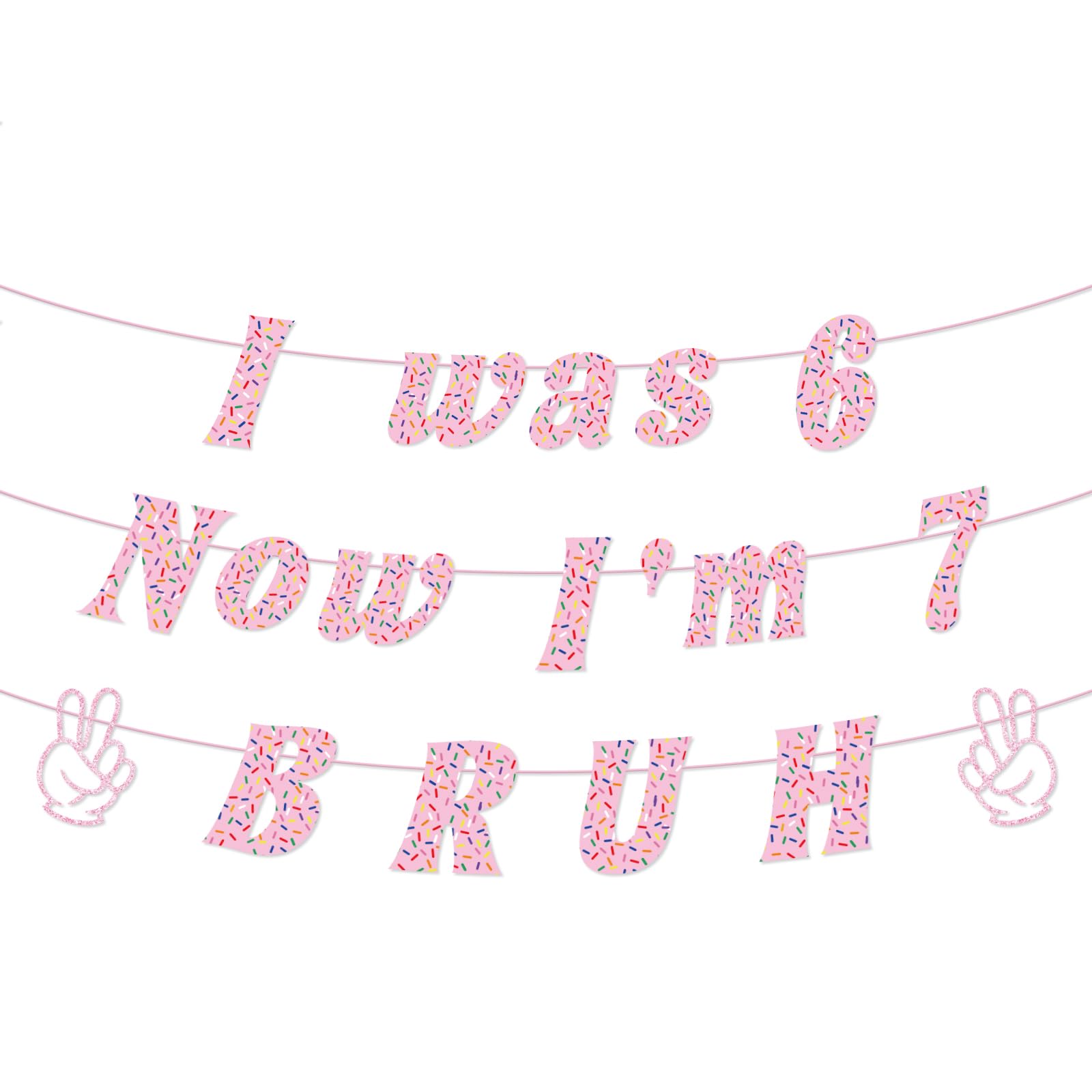 I Was 6 Now I'm 7 Bruh Birthday Banner, Pre-Strung Pink Sprinkle 7th Birthday Decorations for Girls Kids 7 Year Old Party Photo Prop Supplies Decor — image 1