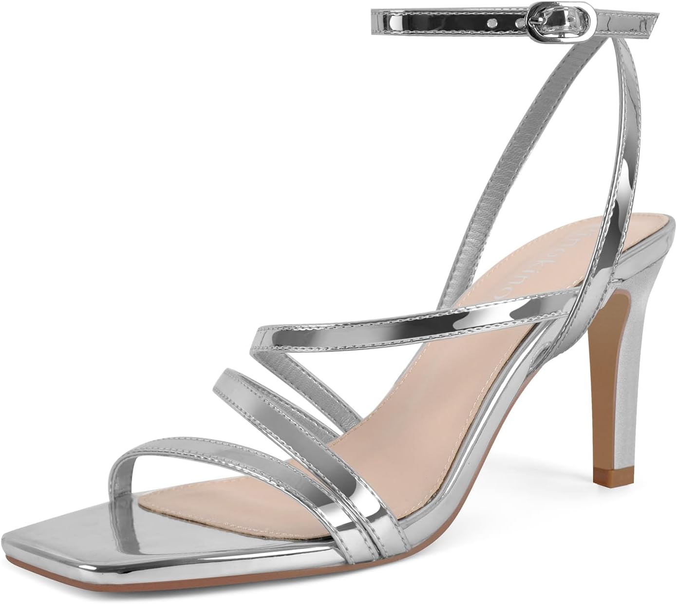 Strappy Heels for Women High Heels Ankle Heeled Square Open Toe Comfortable Sandals Strap Dress Shoes for Party Wedding