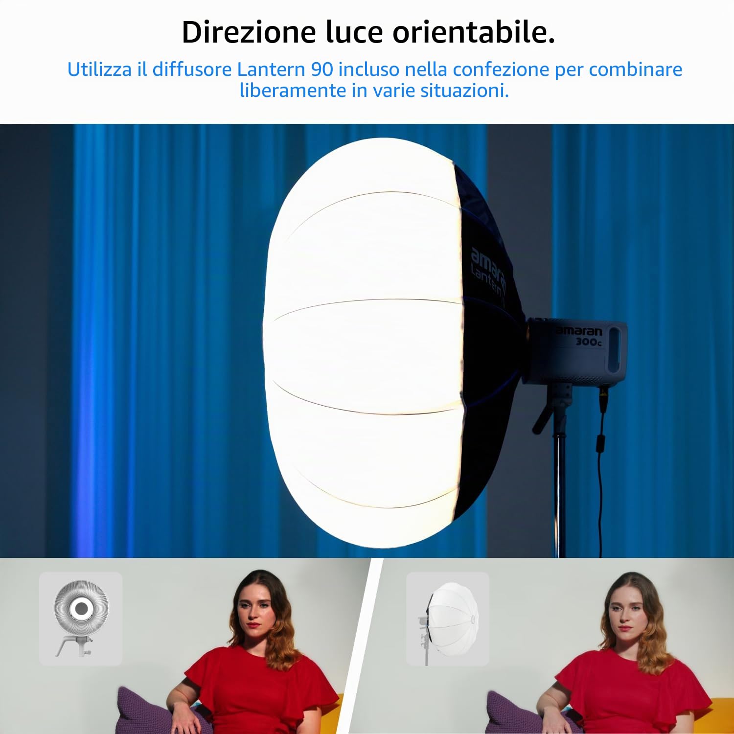 Amaran Lantern 90cm Grande Softbox Sferica Bowens, Illuminazione Omnidirezionale 360° per Studio e Produzione Video, Design a Montaggio Rapido con Borsa di Trasporto
