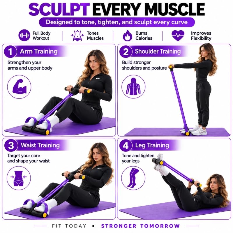 Image of RK Prime Pull Reducer Resistance Band - 4 Tube Yoga Pedal Puller for Tummy, Waist & Full Body Workout | Natural Rubber | Arm & Leg Exercise | Home Gym | Men & Women
