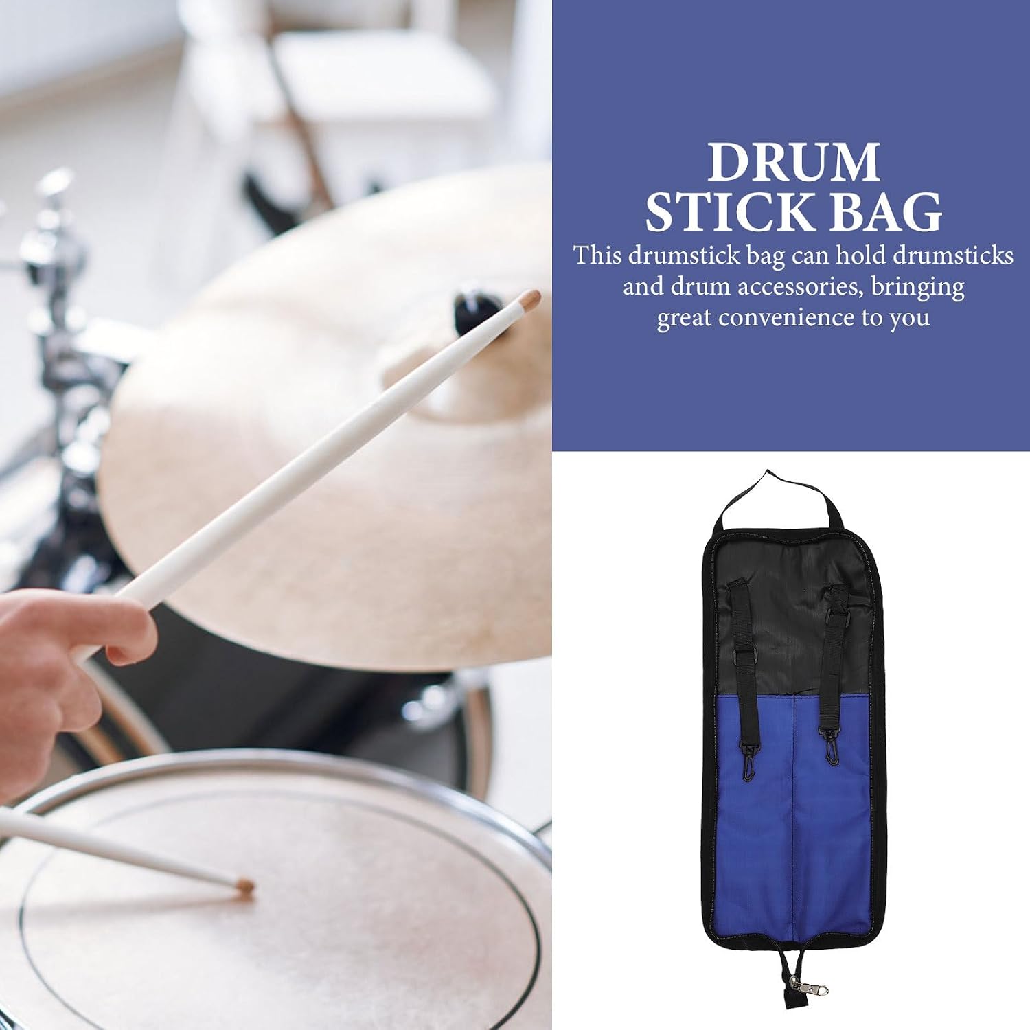 Zerodeko Portable Oxford Cloth Drum Stick Bag, 4-pair Blue Drumstick Pouch with 600d Oxford Fabric, Lightweight Drumstick Carrying Case for Drummers and Percussionists