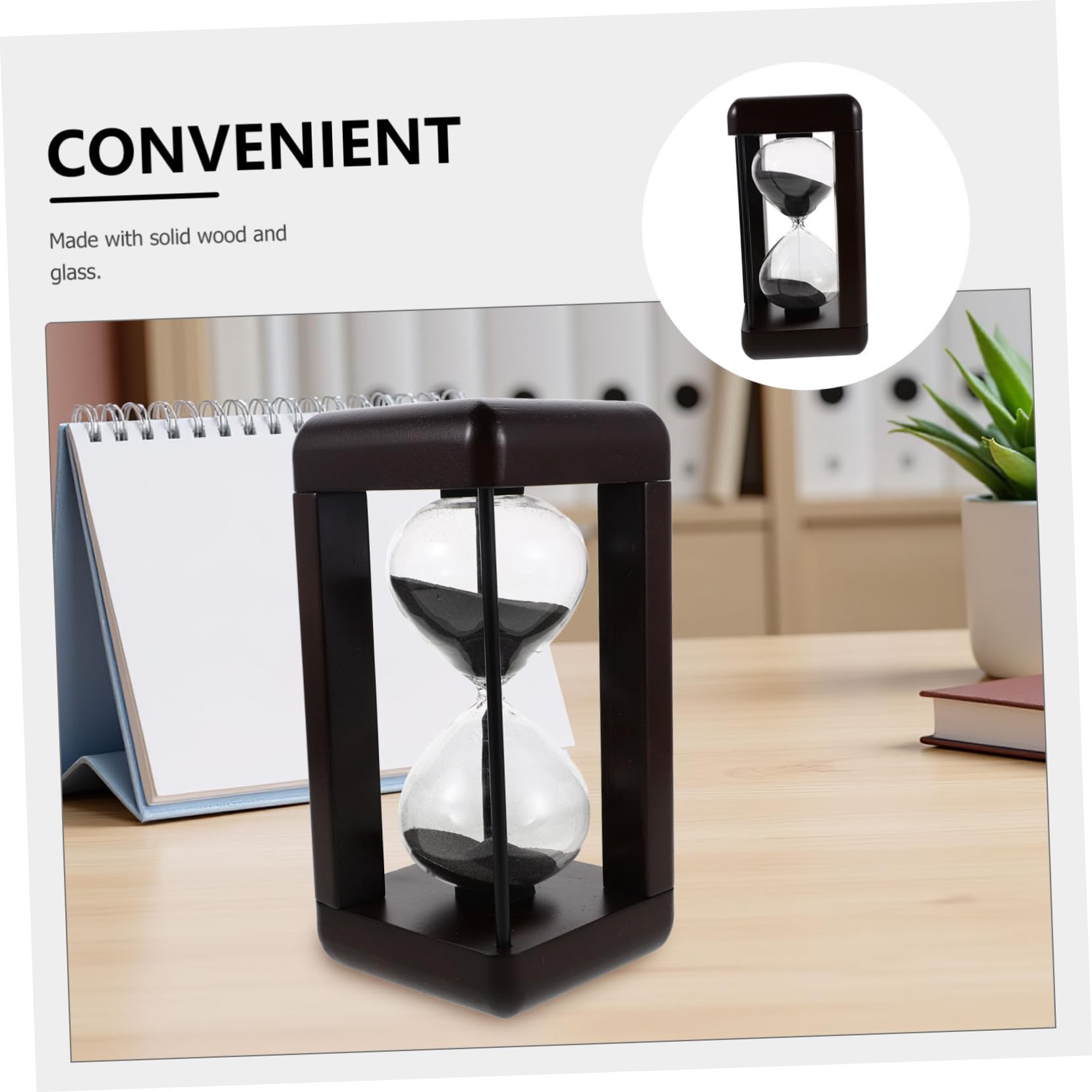 Temporizador de Reloj de Arena Negro de Vidrio y Madera