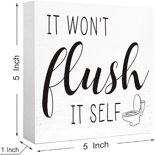 Miniatura 2 de Cartel divertido de madera para inodoro con texto en inglés It Won't Flush It para estante de baño, decoración de mesa, letrero de caja de madera