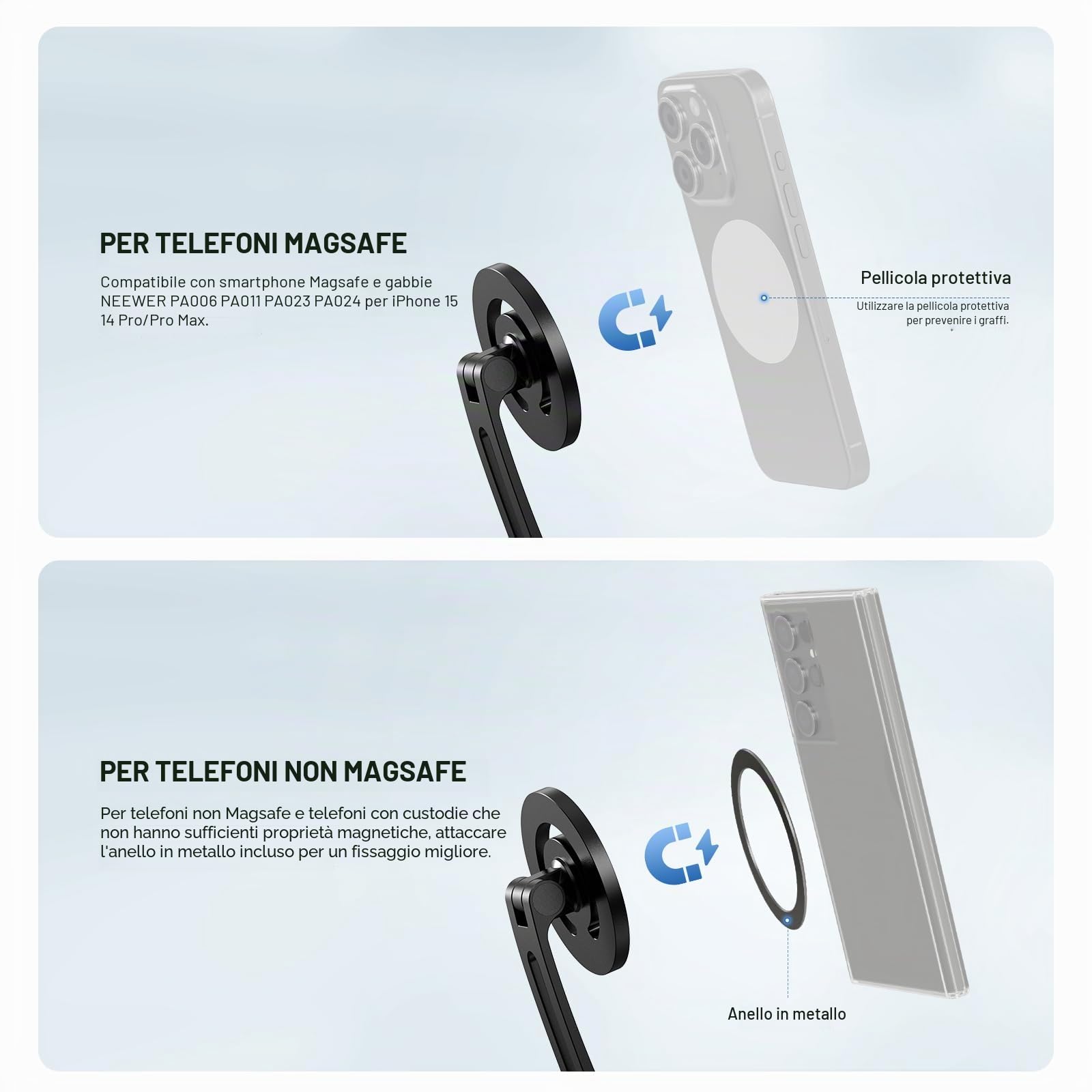 NEEWER Supporto Magnetico da Collo per Action Camera e Telefono, Treppiede da Collo Supporto da Petto Compatibile con GoPro DJI Insta360 iPhone 15 Android, Neck Phone Holder per POV Video Vlog, GP16