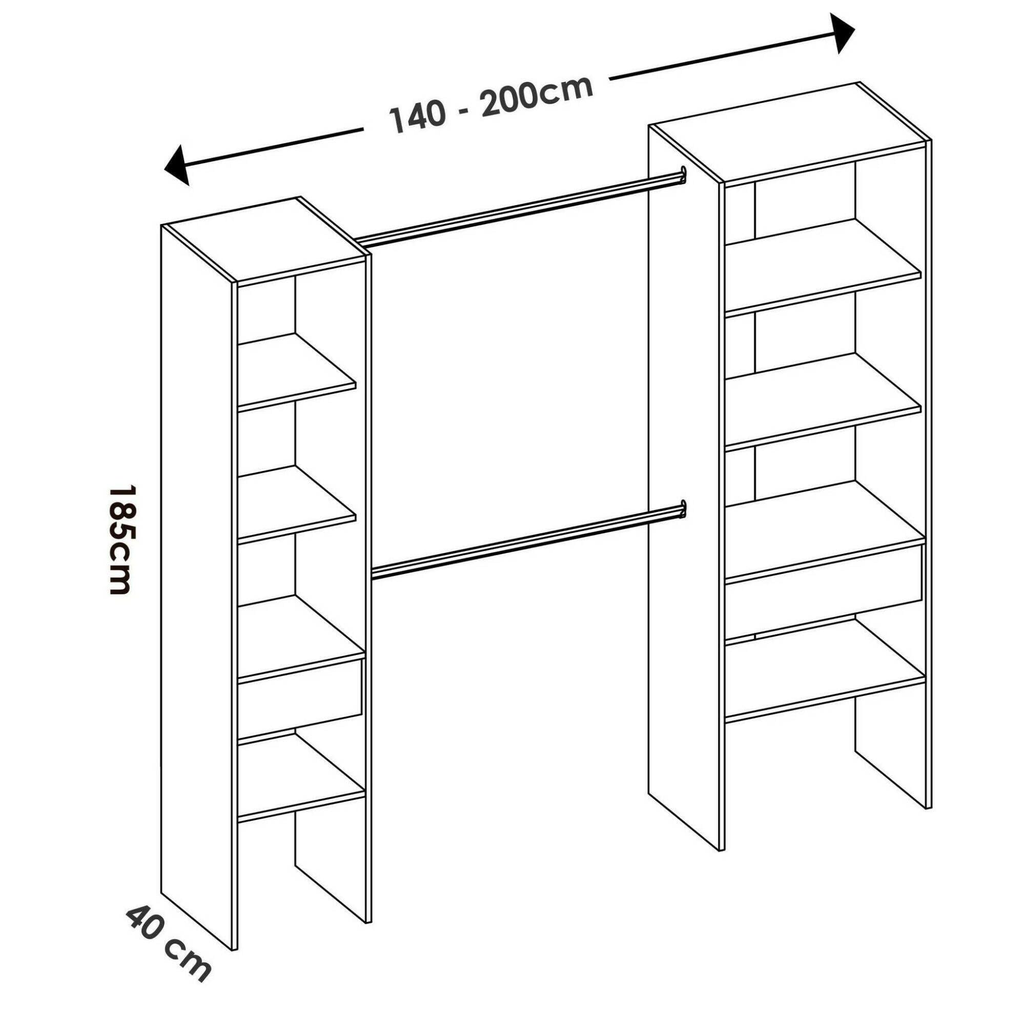 Dmora - Guardaroba grande Blossberg, Mobile camera da letto, Cabina armadio portabiti, Armadio appendiabiti aperto, 160x50 h185 cm, Bianco