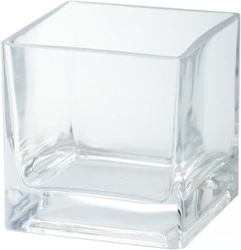 Diamond Star Glass Clear Square Vase, 4" by 4" by 4"