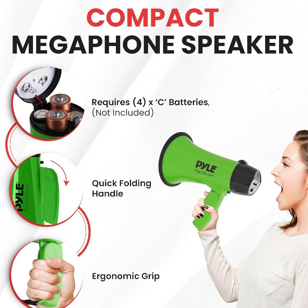 GK SOUND 1 PMP22GR megafono Verde 20 Watt Max Fino a 350 Metri con Sirena incorporata per Uso Interno ed Esterno, 1 Pezzo