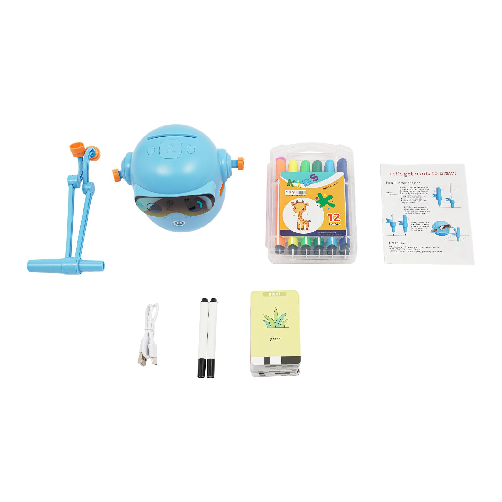 Robot de dibujo para niños, juguetes educativos para dibujar | con 100 tarjetas y 12 lápices de colores, función de dibujo automático, material ABS azul, para niños de 3 a 10 años