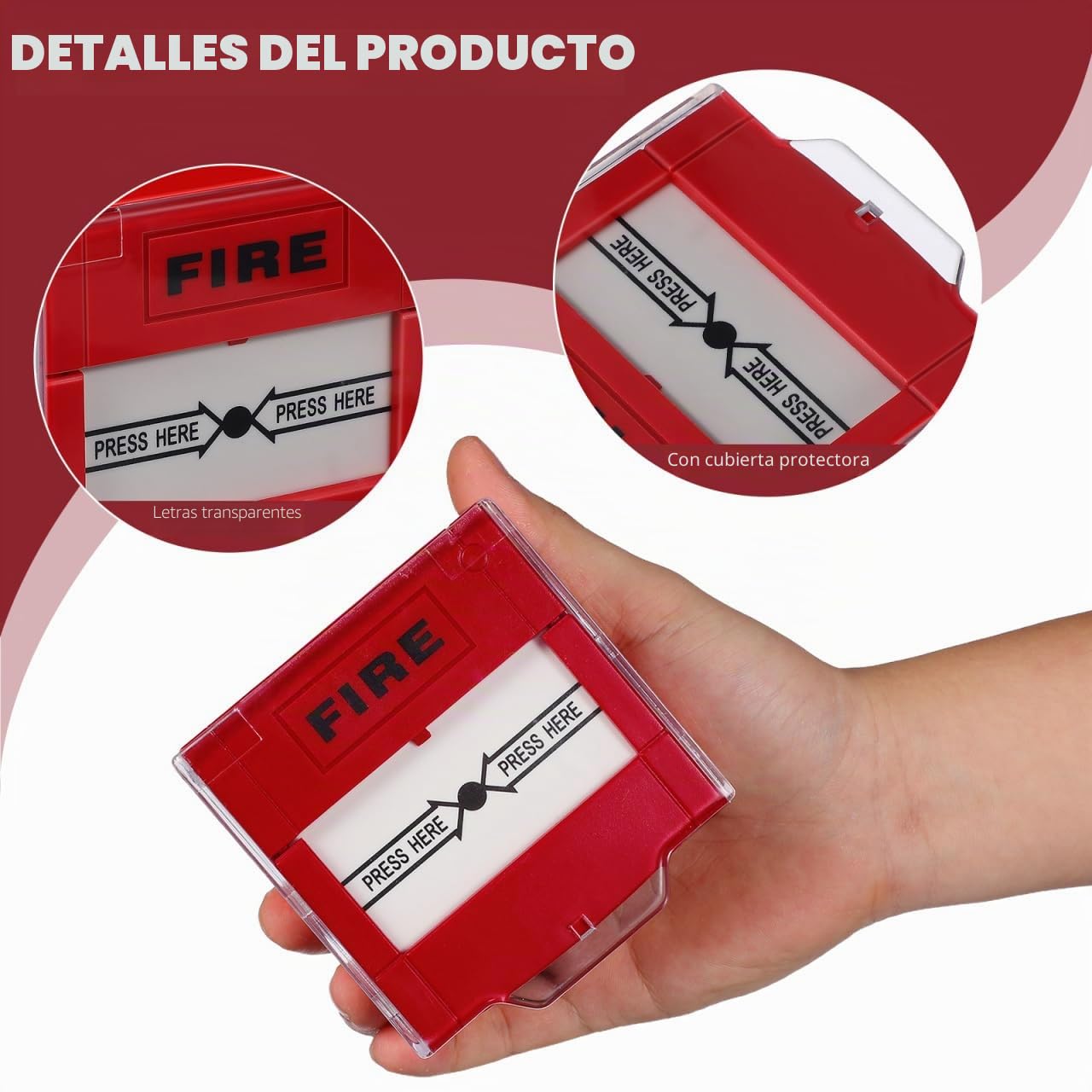 iplusmile Botón De Alarma Contra Incendios Rojo, Reiniciable, Resistente Intemperie, Para Montaje En Pared, Punto De Llamada De Emergencia y Prueba De Emergencia Contra Incendios