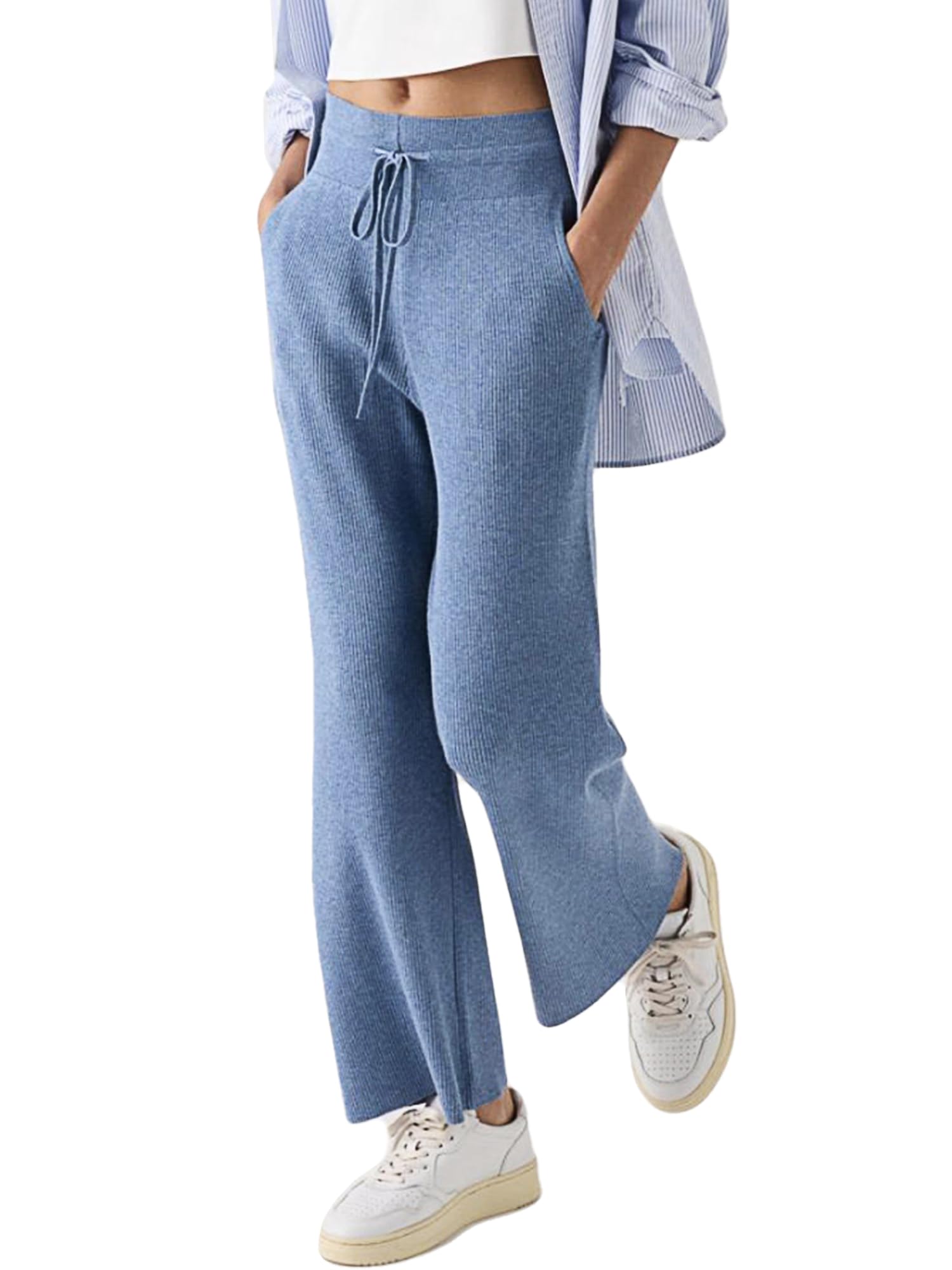 MessBebe Jogginghose Damen Baumwolle Freizeithose Lang offenem Boden Yogahose Sporthose Geradem Bein Hose mit Taschen