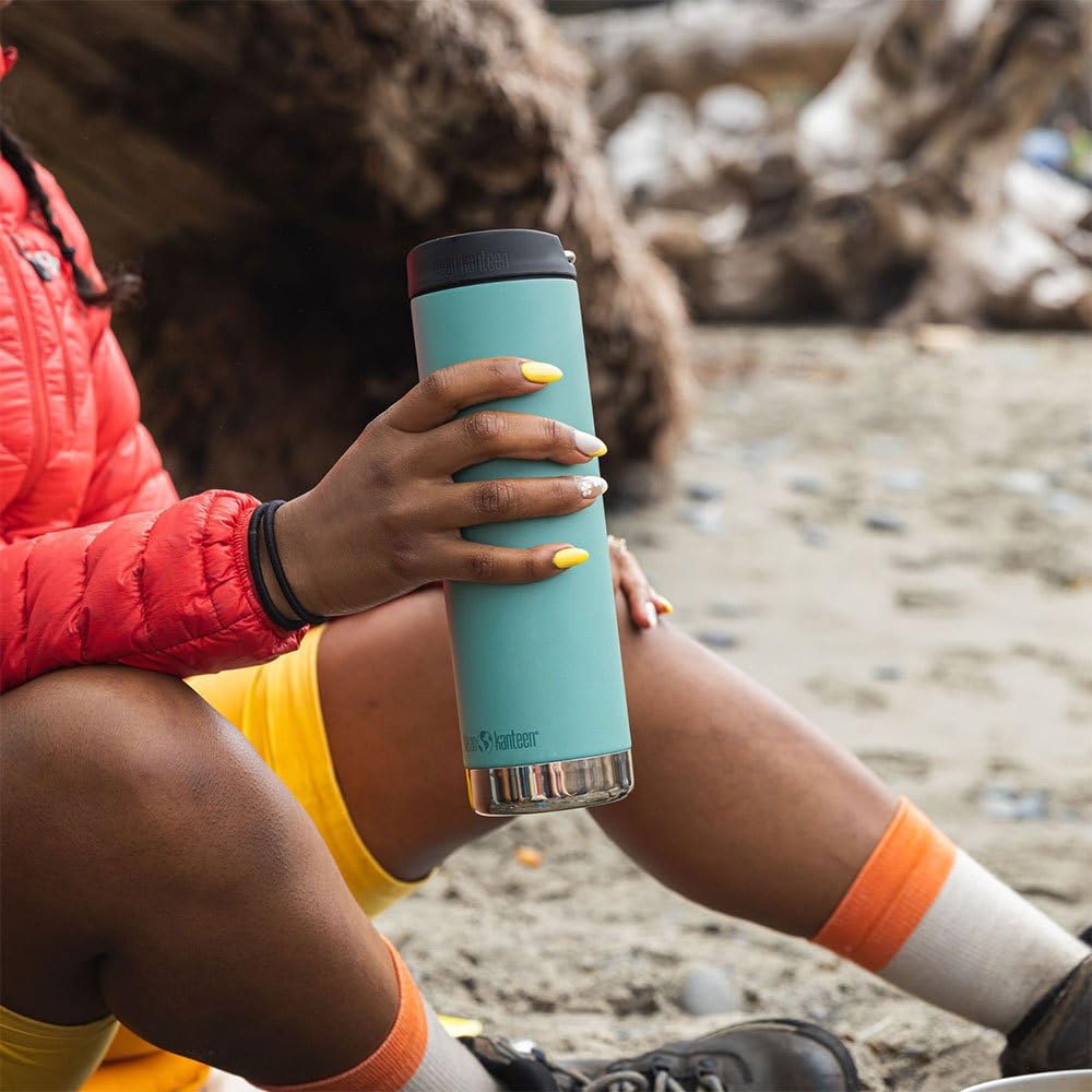 Klean Kanteen TKWide Insulated Bottle, 16 oz Thermos with Coffee Stopper, Beryl Green